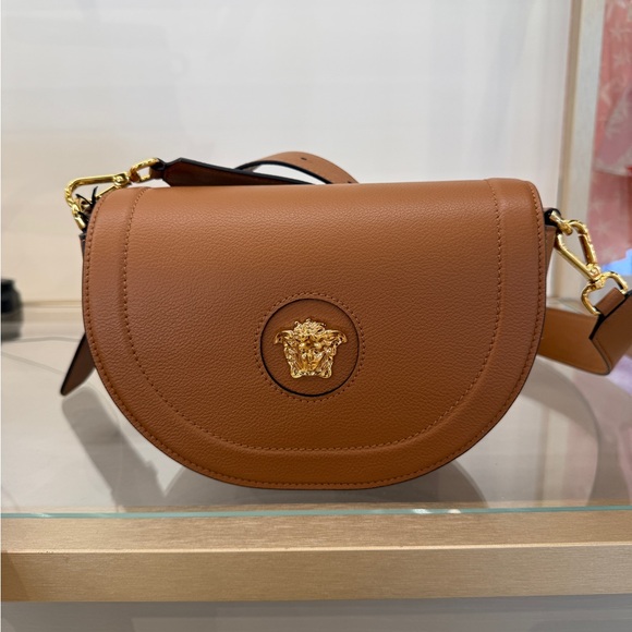 Versace Handbags - Versace Tan Leather Crossbody Bag with Gold Medusa